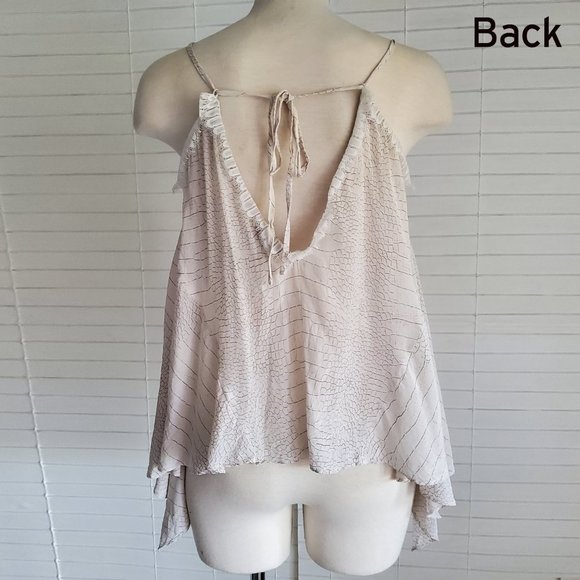 BEBE Silk Camisole Drapey Trapeze Style Embroidered Trim Blouse Ivory Size S/P - Picture 3 of 13